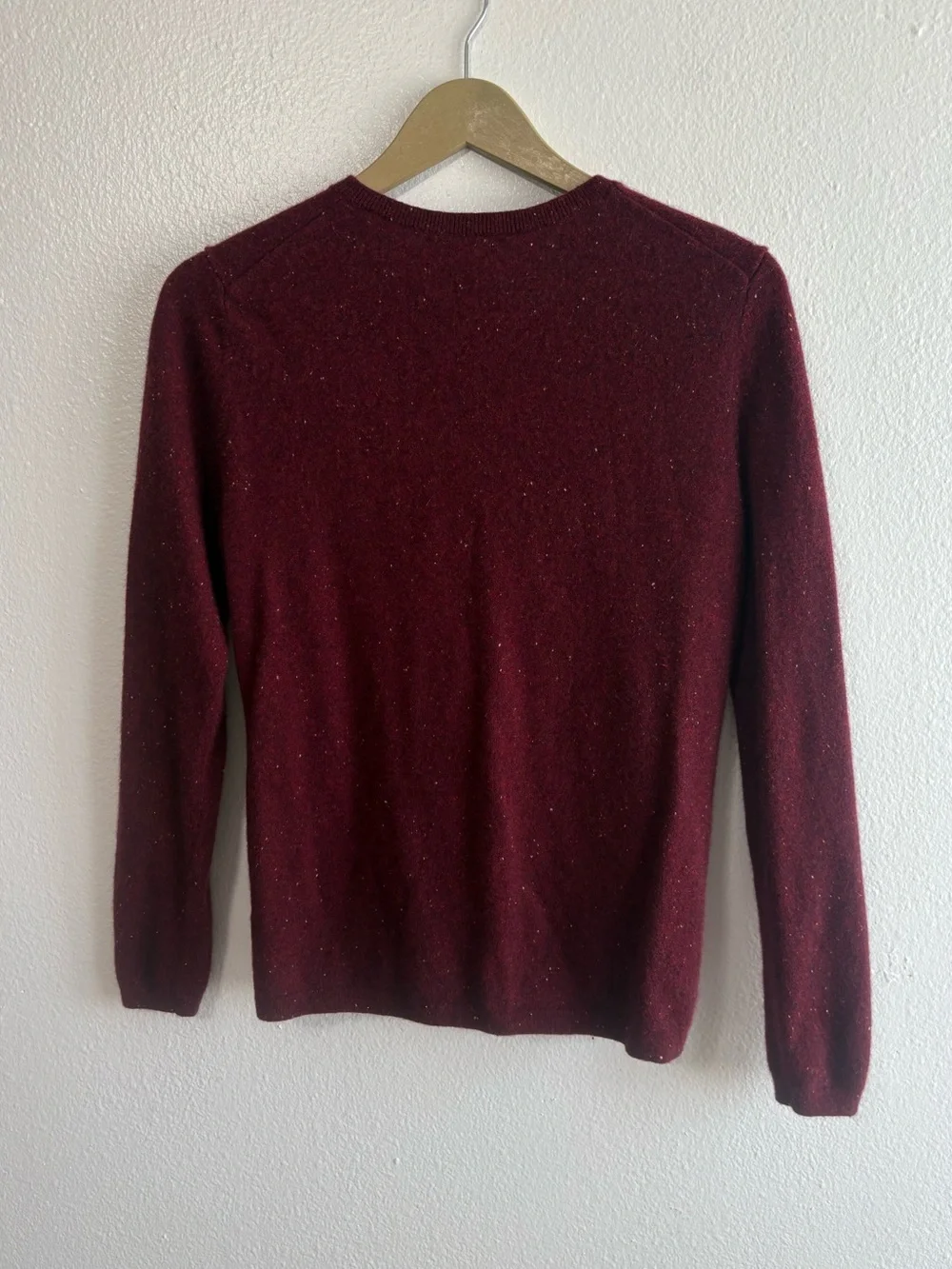 Lands End Size Small Cashmere Burgundy Speckled Button Uo Cardigan Soft Cozy
